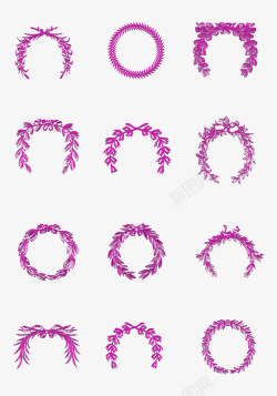 手绘紫色美丽花环图集素材