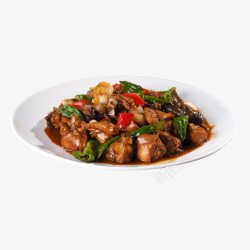 香菜铁锅鸡肉白色盘子铁锅炖鸡高清图片