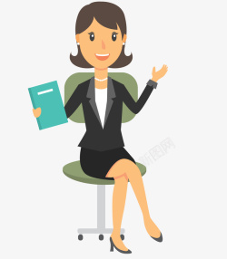 椅子素材源文件卡通职业女性坐在椅子上讲课谈论高清图片