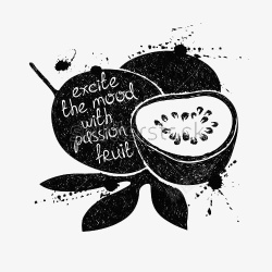 两个切开的百香果手绘百香果黑白高清图片