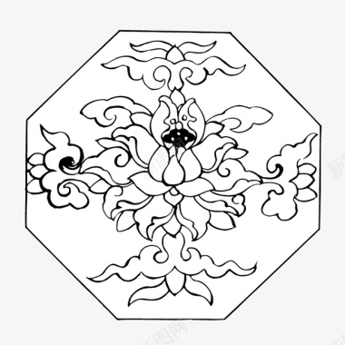 寒食节装饰图案盛开的莲花图案八边形边框图标图标