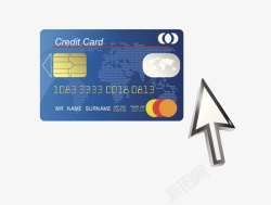鼠标指示蓝色通用信用卡和箭头卡通高清图片