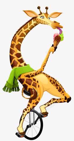矢量长颈鹿杂耍卡通动物长颈鹿杂耍吃冰淇淋高清图片