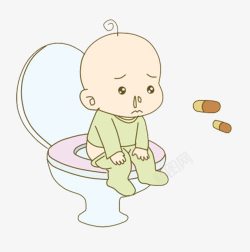 卡通坐在马桶上的生病的宝宝素材