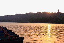西湖水面大气实景旅游杭州西湖夕阳高清图片
