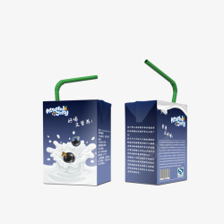 蓝莓奶提立体盒装奶正视图侧视图效果图素高清图片
