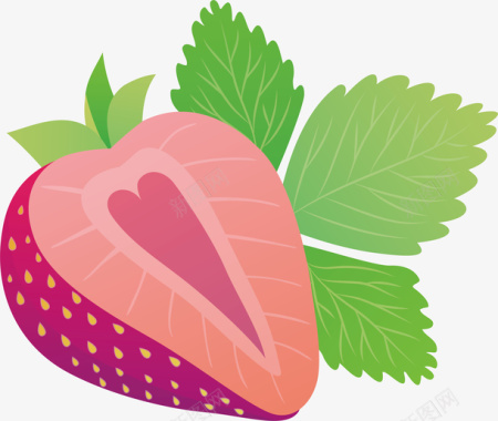 草莓UI绿色水果切开的草莓图标矢量图图标