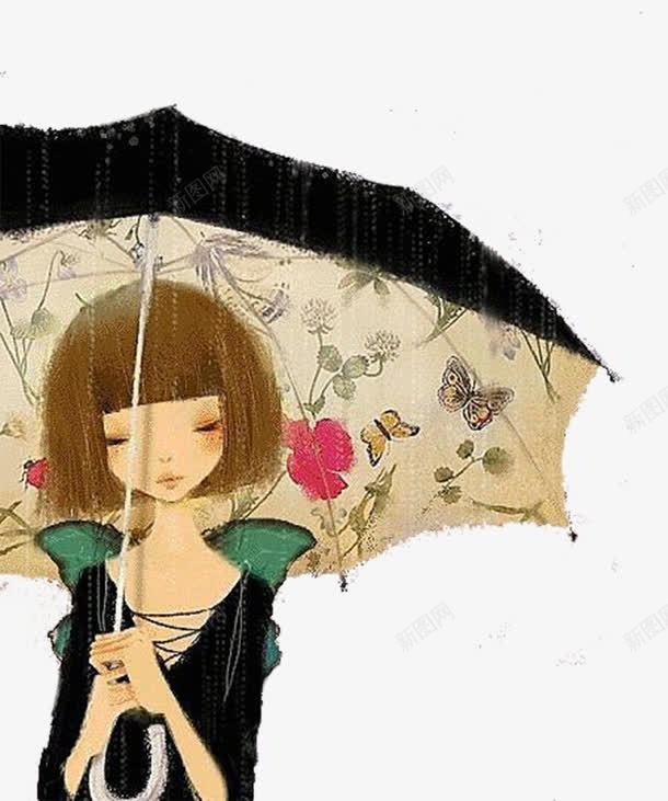 下雨天png免抠素材_88icon https://88icon.com 刮风下雨 卡通 太阳伞 女孩 小清新 雨天 黑色