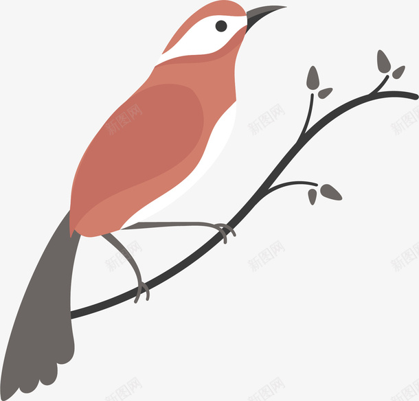 在树枝站立的麻雀矢量图ai免抠素材_88icon https://88icon.com 卡通手绘 植物 红色 绿叶 食草动物 麻雀 矢量图