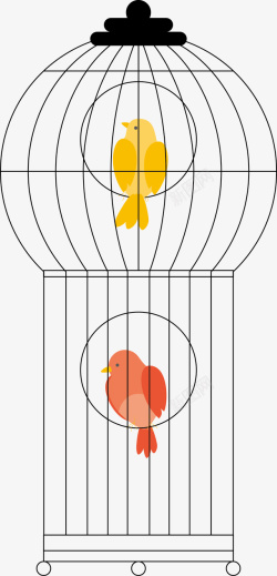 鸟笼和花仙鹤鸟笼矢量图素材