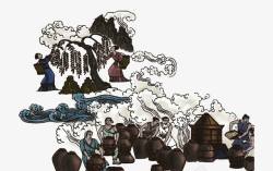 书籍装帧设计中国风古代酿酒图插图元素高清图片