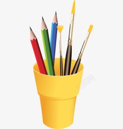 黄色杯子里的铅笔素材