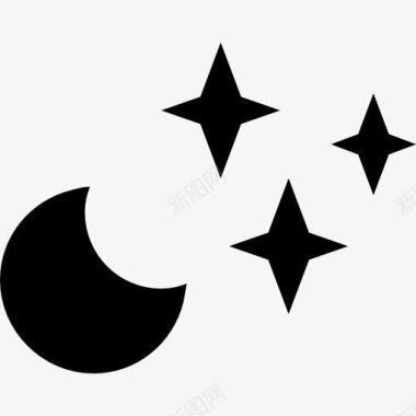 雪天气晴朗的夜晚天气符号的新月与星星图标图标