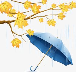 雨中枫叶雨伞插画矢量图素材