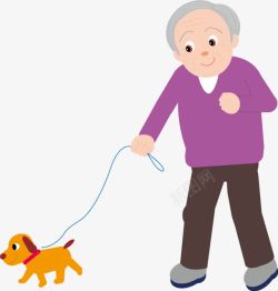 老年人遛狗散步素材