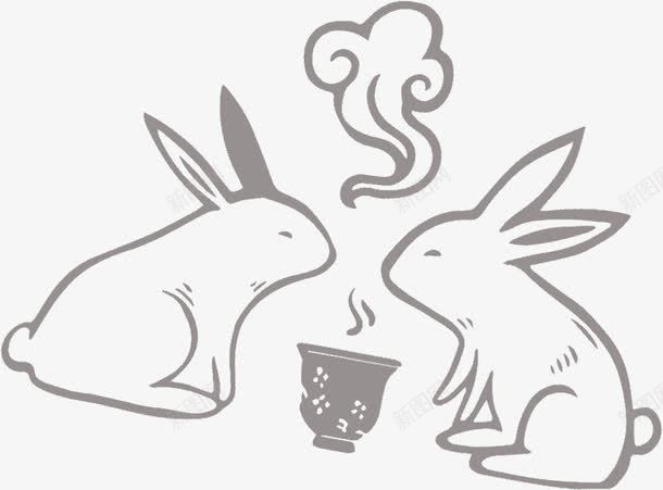 喝茶的手绘可爱兔子png免抠素材_88icon https://88icon.com 兔子 冒烟的水 喝茶 手绘兔子 烟雾
