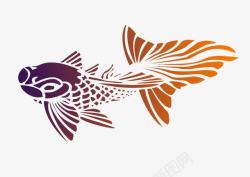 紫色鱼尾国画水墨鱼高清图片