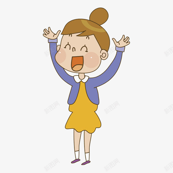 举起双手的女孩png免抠素材_88icon https://88icon.com 卡通 投降 插图 漂亮的 高举 高兴 黄色的