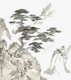 罗汉松山崖上的松树高清图片