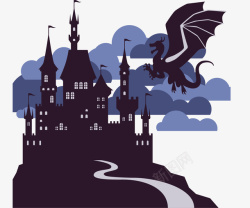 空中的恶龙和城堡矢量图素材