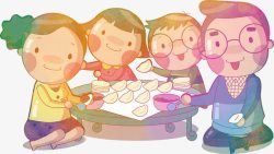 卡通新年小孩包饺子素材
