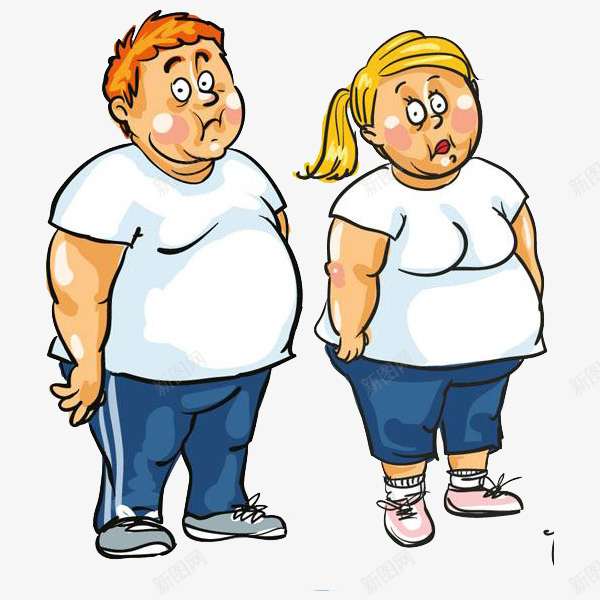 胖瘦对比的男士和女士png免抠素材_88icon https://88icon.com 卡通 可爱 女士 手绘 男士 白色 肥胖对比 胖子 蓝色