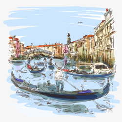 手绘水彩威尼斯街景素材