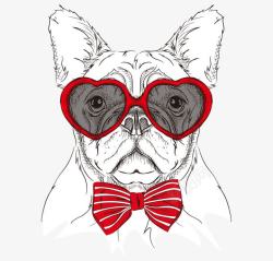 戴围巾的动物卡通手绘戴眼镜领结狗头高清图片