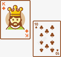 卡通梅花K扑克卡通扁平魔术扑克牌老K花10素高清图片