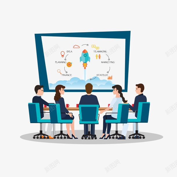 会议室开会人物png免抠素材_88icon https://88icon.com 会议室 会议室场景 卡通人物 卡通男孩女孩 商业 商务 开会