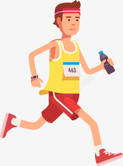 拿着水瓶马拉松奔跑的男孩高清图片