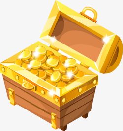 手绘箱子金币手绘游戏宝藏金币宝箱高清图片