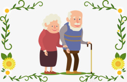 老头老太太卡通搀扶的老年夫妻矢量图高清图片