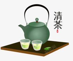白露清茶茶壶绿色清新24节气素材