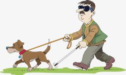 牵着狗卡通插图导盲犬与盲人走路高清图片