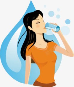 水滴海报喝水的长发女孩高清图片