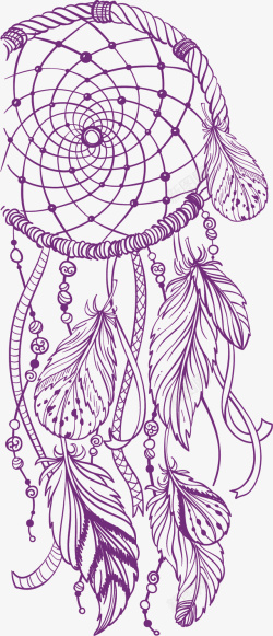 紫色手绘风羽毛挂饰素材