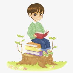 坐在书上看书的男孩素材