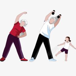 老人和小孩卡通人物在做运动矢量图高清图片