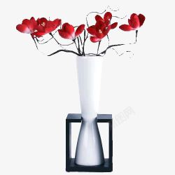 红花瓶插花高清图片