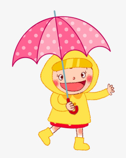 穿雨衣的小熊打伞的小女孩高清图片