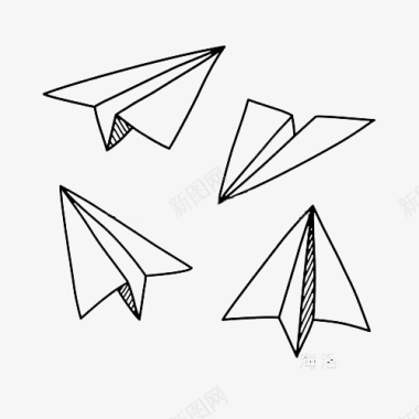 四个手绘纸飞机图标图标