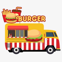 汉堡快餐车汉堡包薯条卡通风景汉堡快餐矢量图高清图片