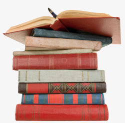 书籍打开红色厚实放着一根铅笔的堆起来的高清图片