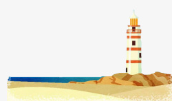卡通海面手绘海岸灯塔高清图片