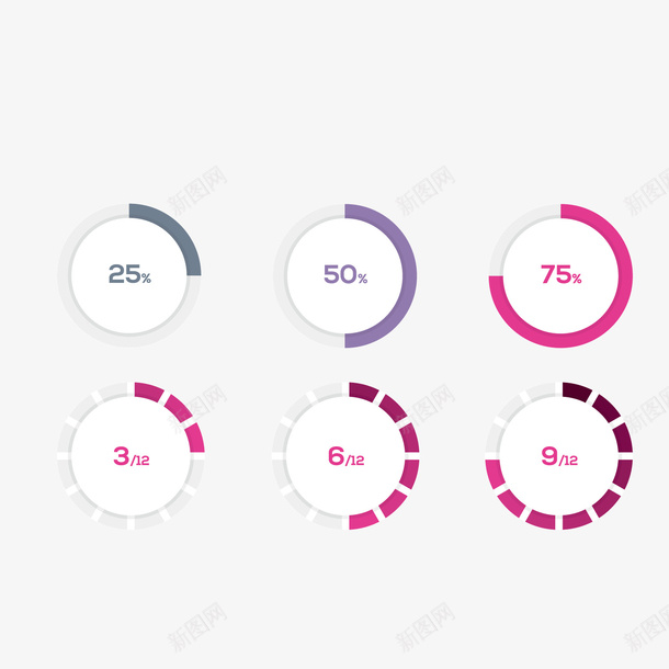彩色圆环数据矢量图ai免抠素材_88icon https://88icon.com 分析 刻度 占比 圆环 彩色 数据 百分比 矢量图