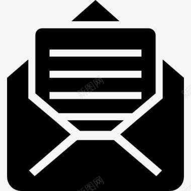 邮件打开信封信回黑色符号图标图标