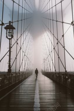 迷雾铁网交织的大桥海报背景背景