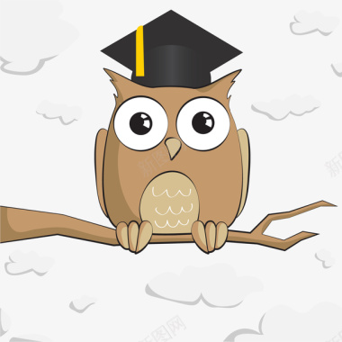 毕业证戴学士帽的猫头鹰矢量图图标图标