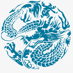 中国风手绘蓝色龙素材